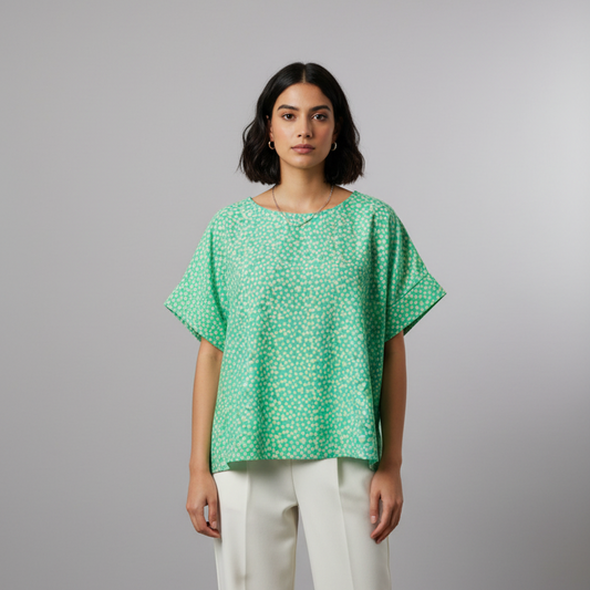 Handmade Women’s Box Top - Green with Yellow Spot (M/L)