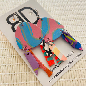 Hand painted leather bold statement earrings - The Squidlets