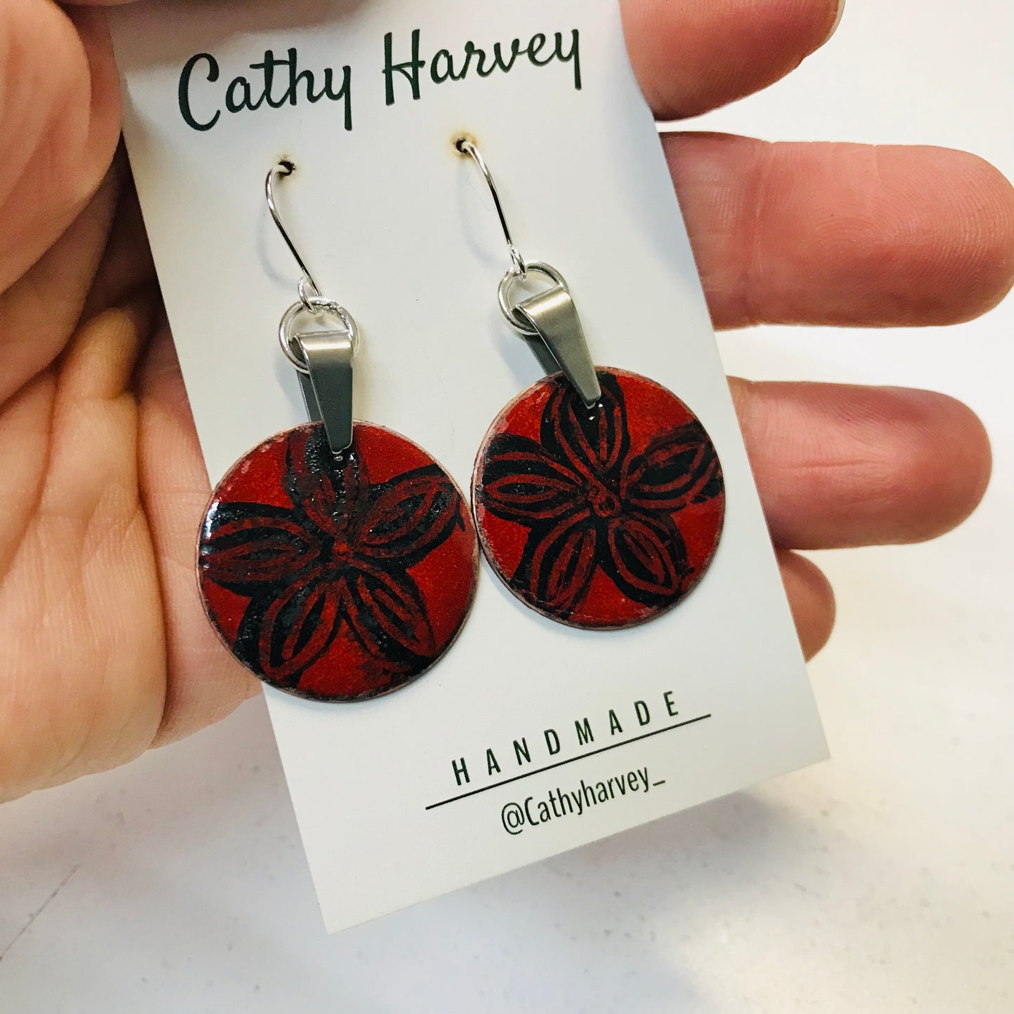 Handpainted Earrings -  Enamel on Copper