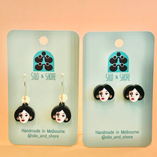 Art Deco Acrylic Earrings - Faces