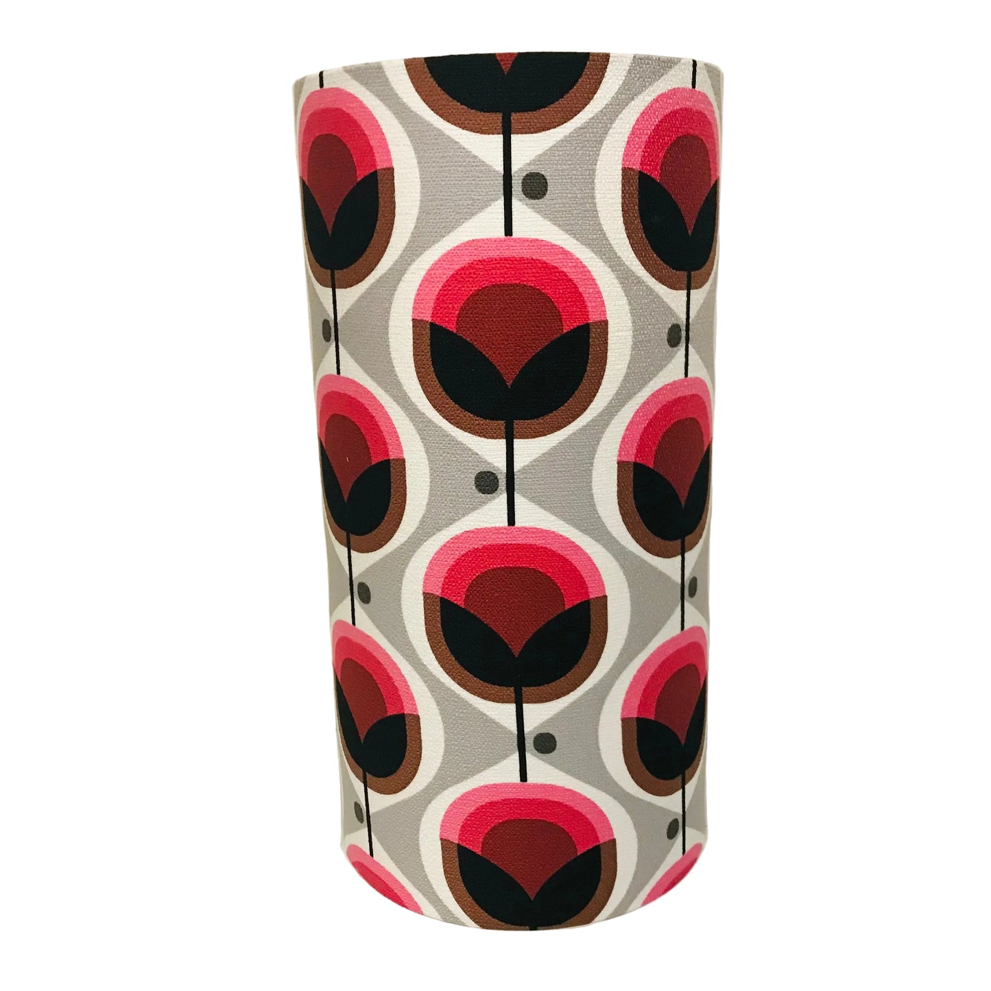 Lampshade with a geometric floral hone casepattern on a white background