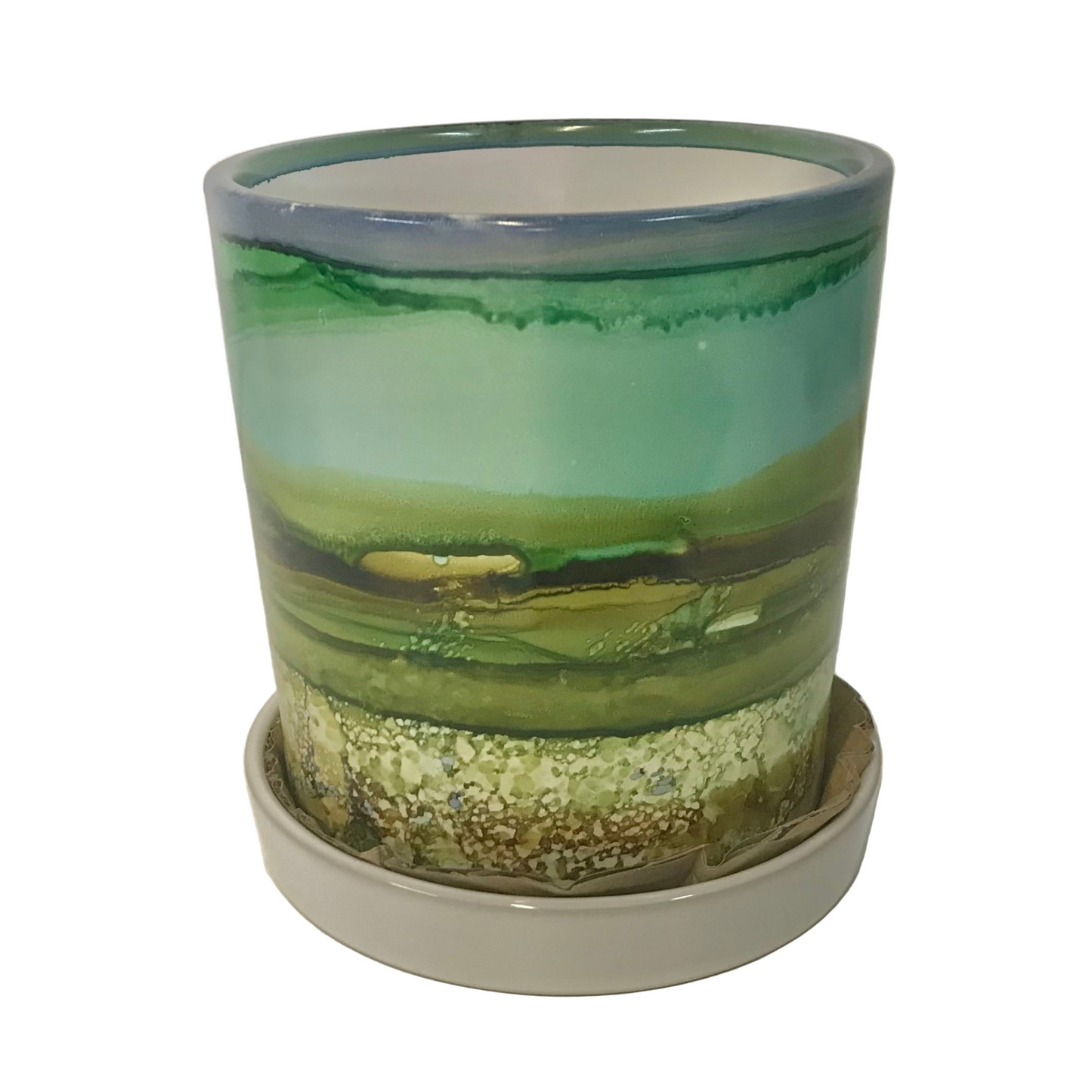 Alcohol Ink planter pot with tray - Moss and Clay