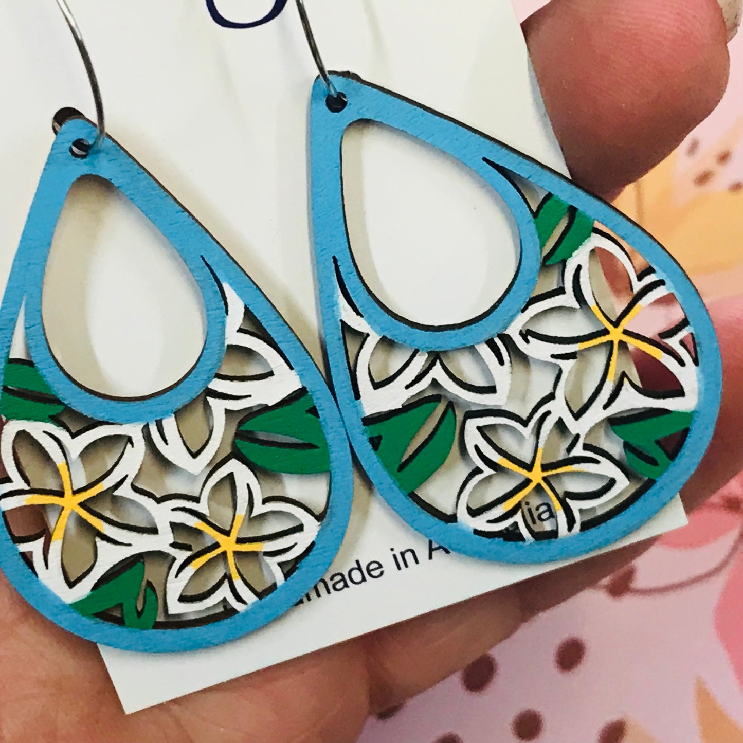 Teardrop Hand-painted Wood Earrings