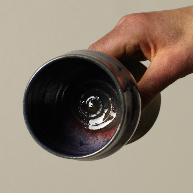 Handcrafted Pottery Wine Goblet - Deep Blue Black Base (280mls)