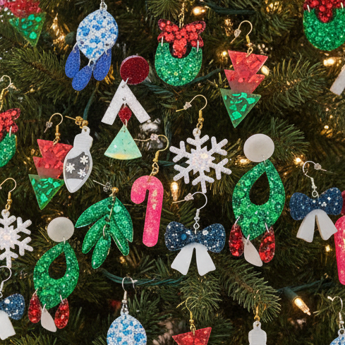 Novelty Resin Sparkle Christmas Dangle Earrings