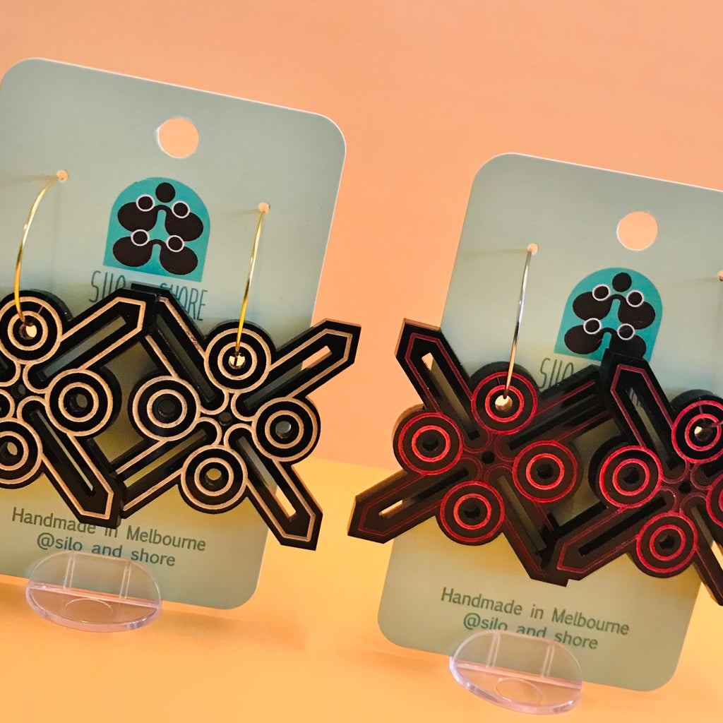Art Deco Acrylic Earrings - Dot Cross