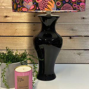 Black MCM Ceramic Lamp with Retro Floral Shade