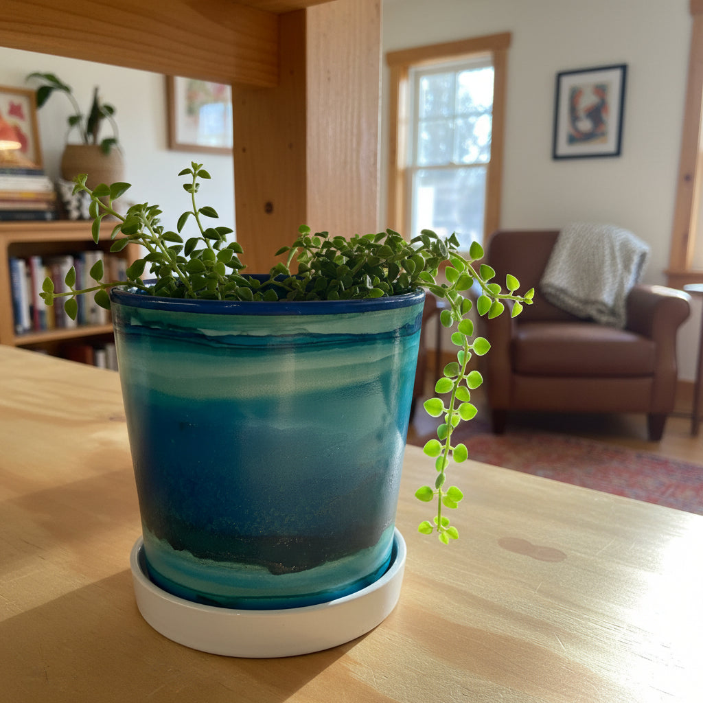 Alcohol Ink planter pot with tray - POT #22