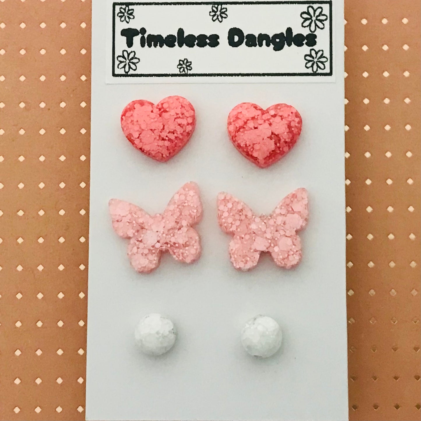 Novelty Resin Sparkle Stud Earrings - triple pack