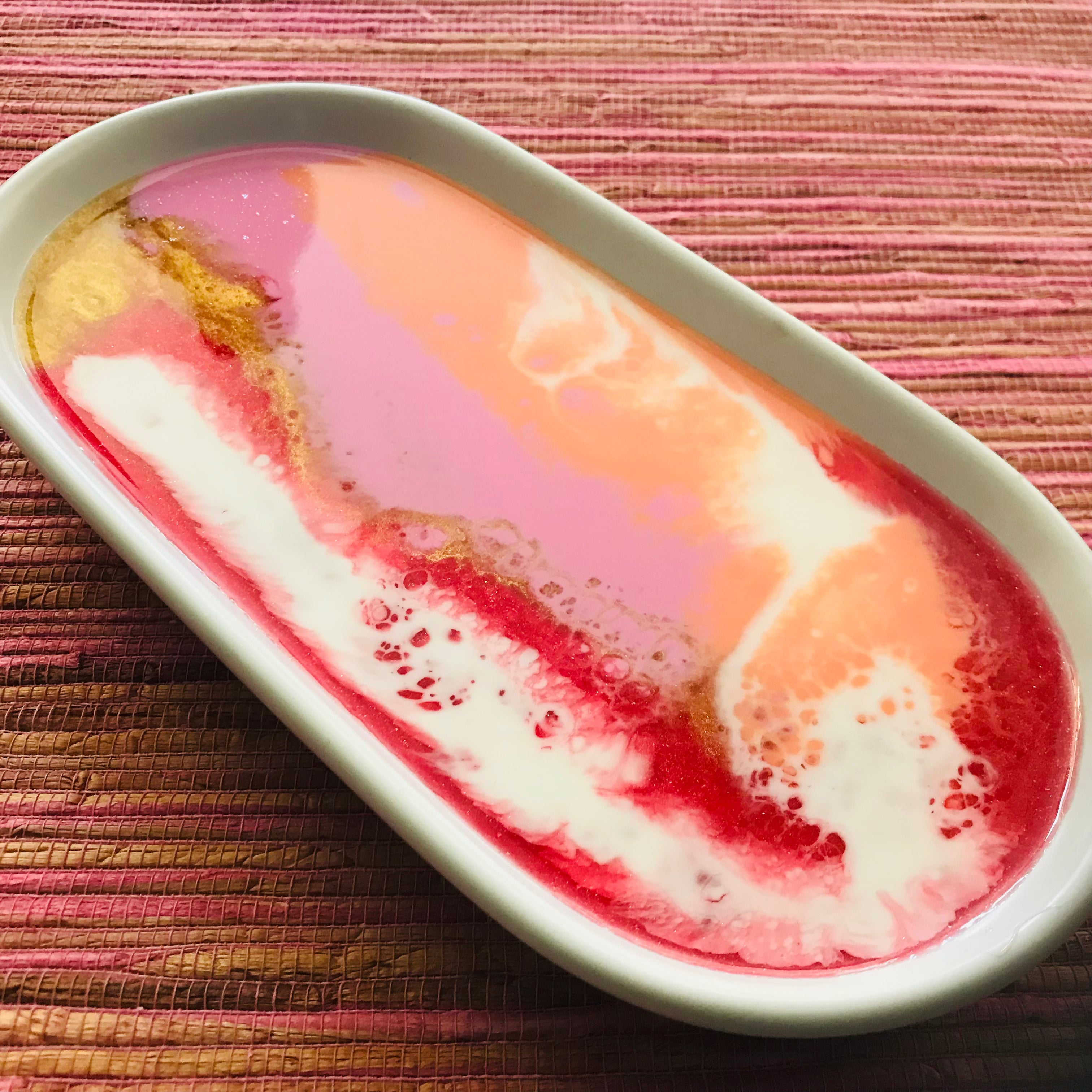 Alcohol Ink Detail Porcelain & Bamboo Oval Tray