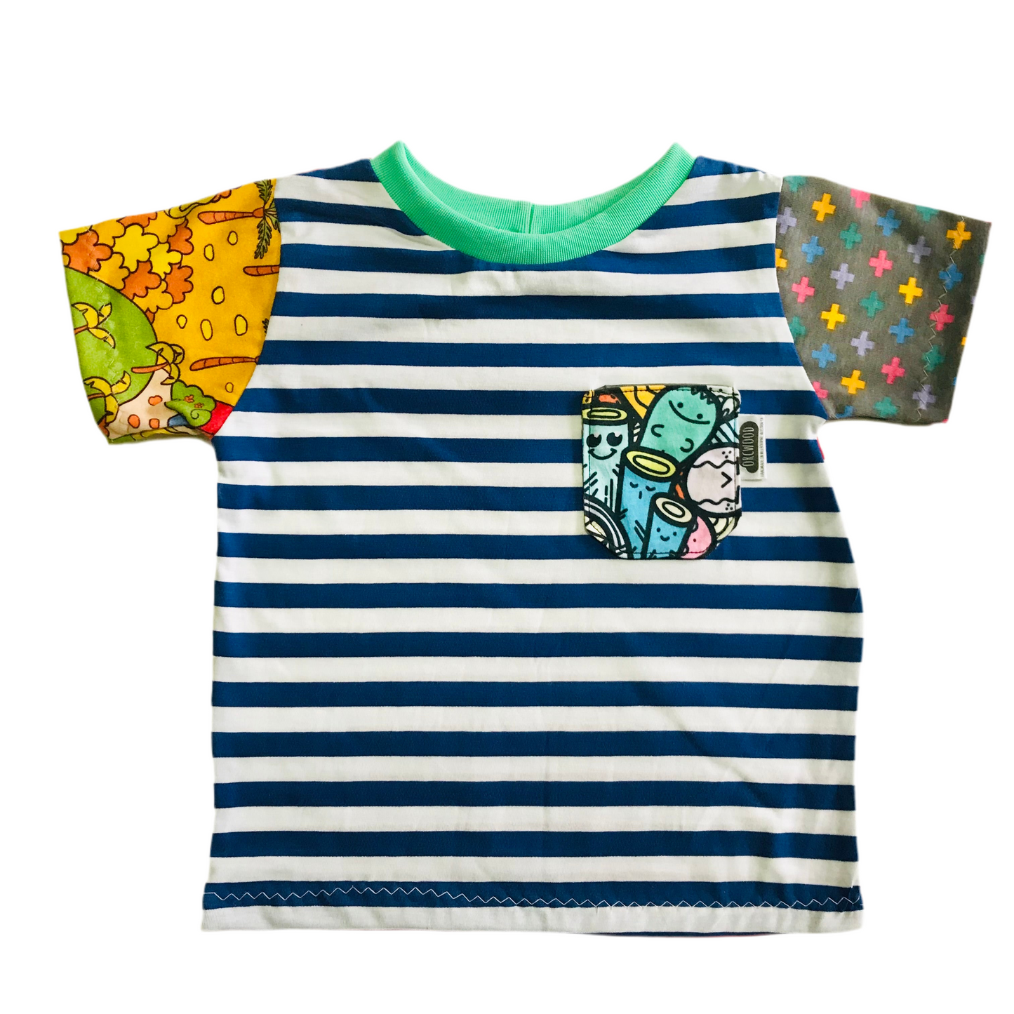 Kids Multi Print Handmade T-Shirt - Blue Stripe Front