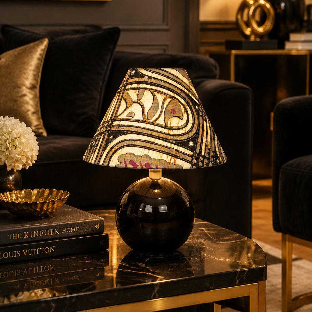 Black Ikat Ball Table Lamp