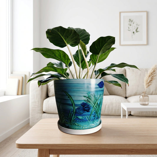 Alcohol Ink planter pot with tray - POT #60