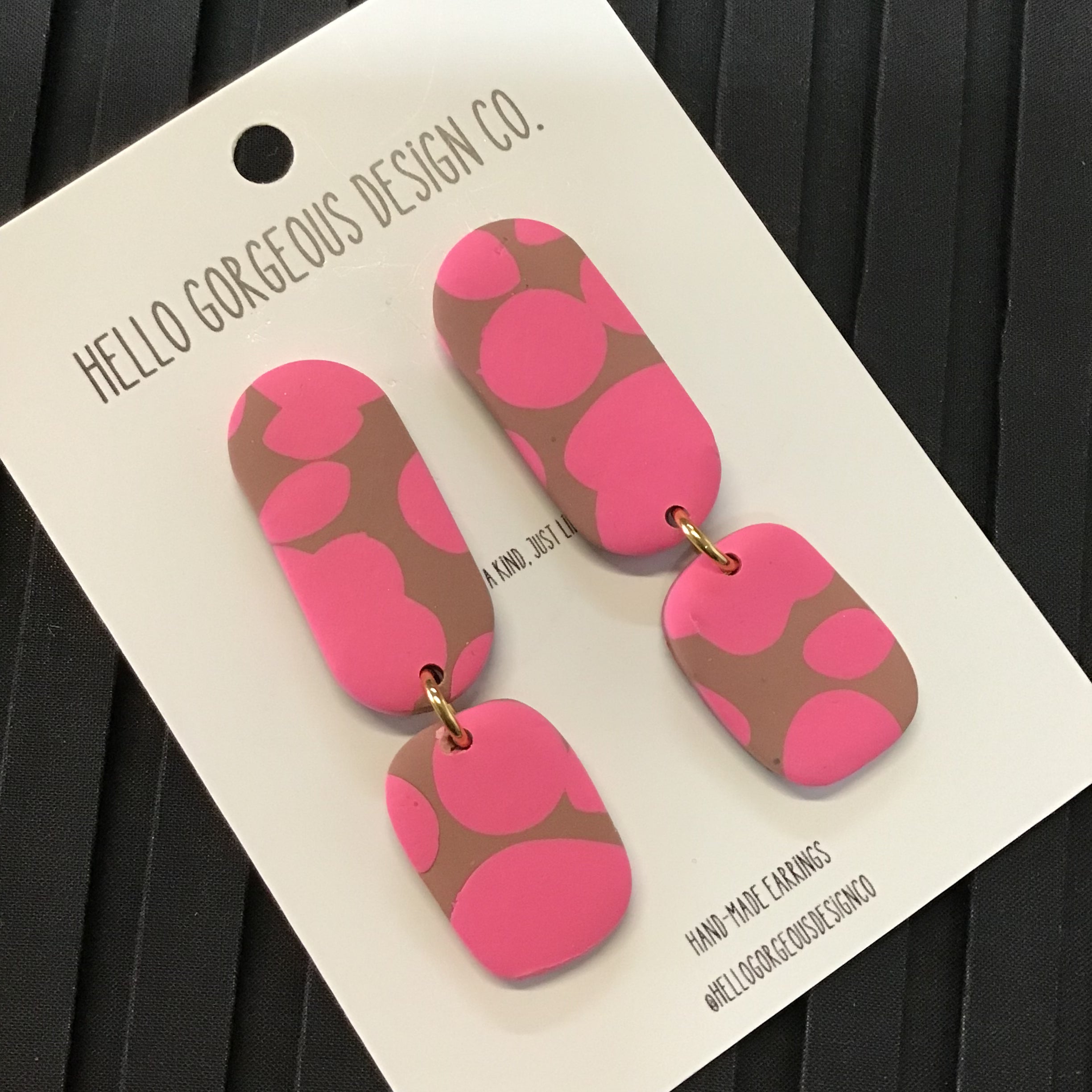 Polymer Clay Handmade Earrings - Pink/Brown Abstract