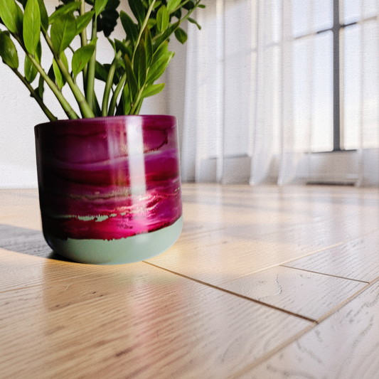 Alcohol Ink metal planter pot - POT #70