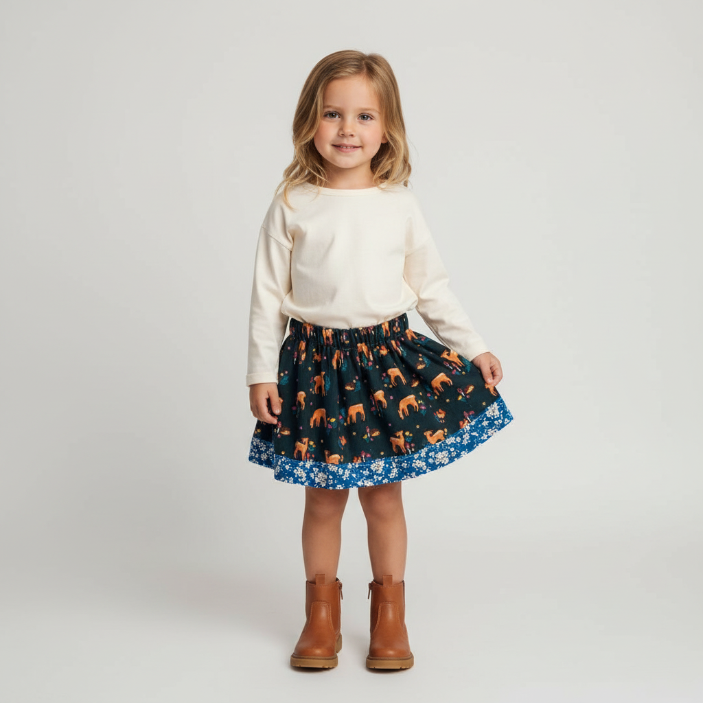 Cord Skirt - DEERS IN THE FOREST