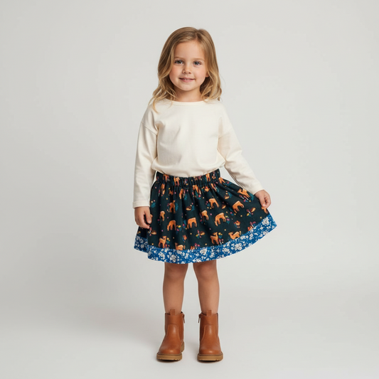 Cord Skirt - DEERS IN THE FOREST