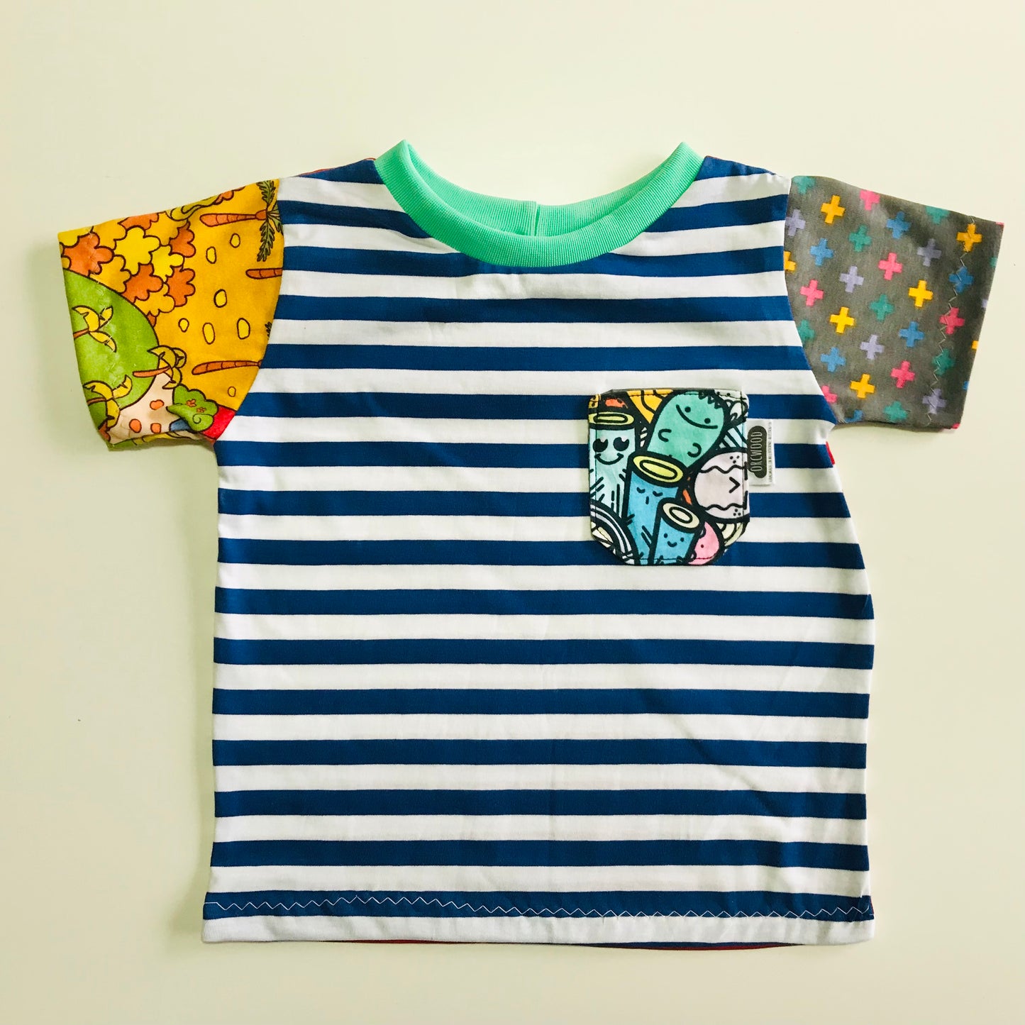 Kids Multi Print Handmade T-Shirt - Blue Stripe Front