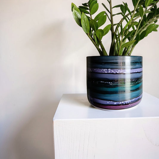 Alcohol Ink metal planter pot - POT #71