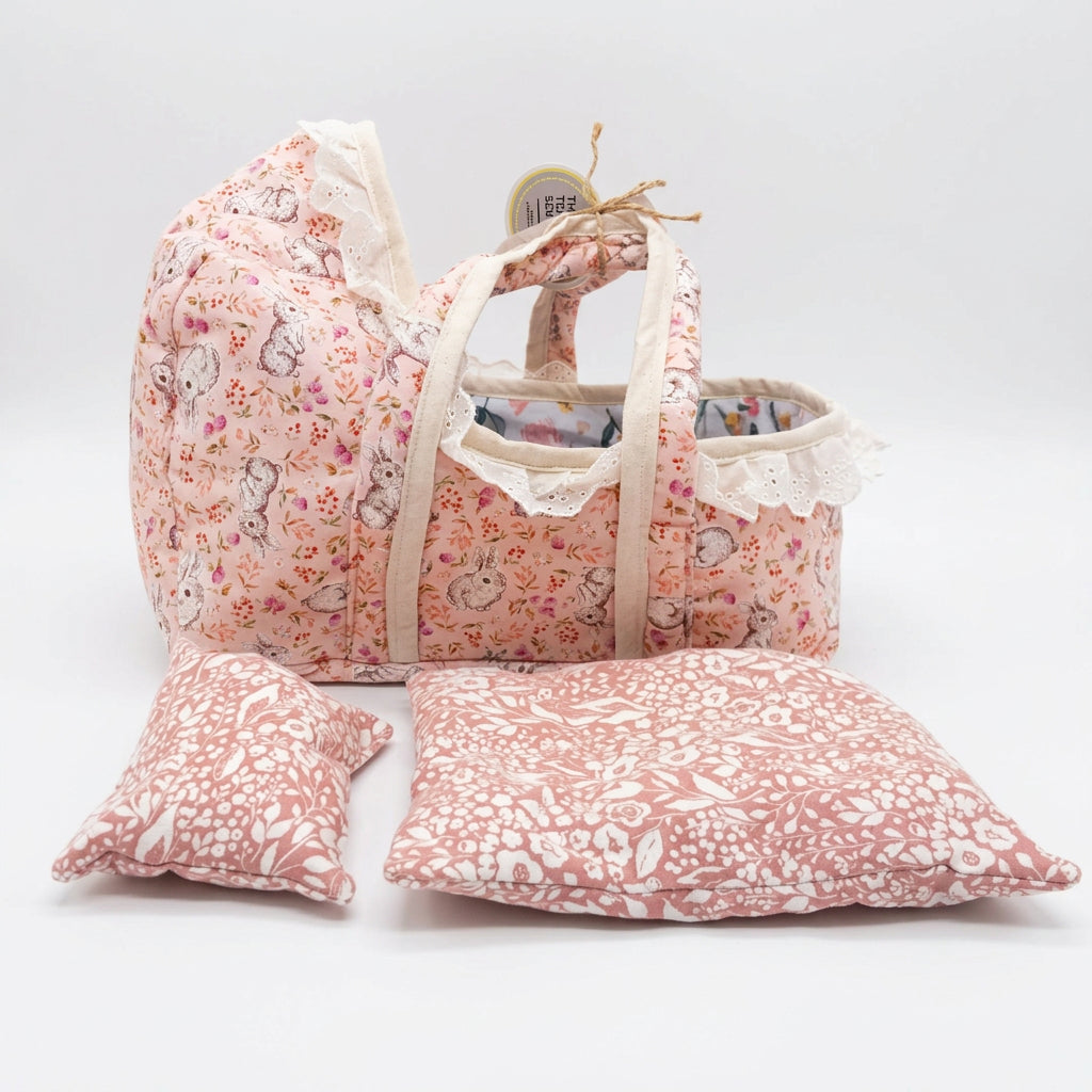 Cloth Carrier Dolls Basket Set with Blanket and Pillow