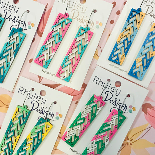 Wooden Boxed Grid Statement Earrings