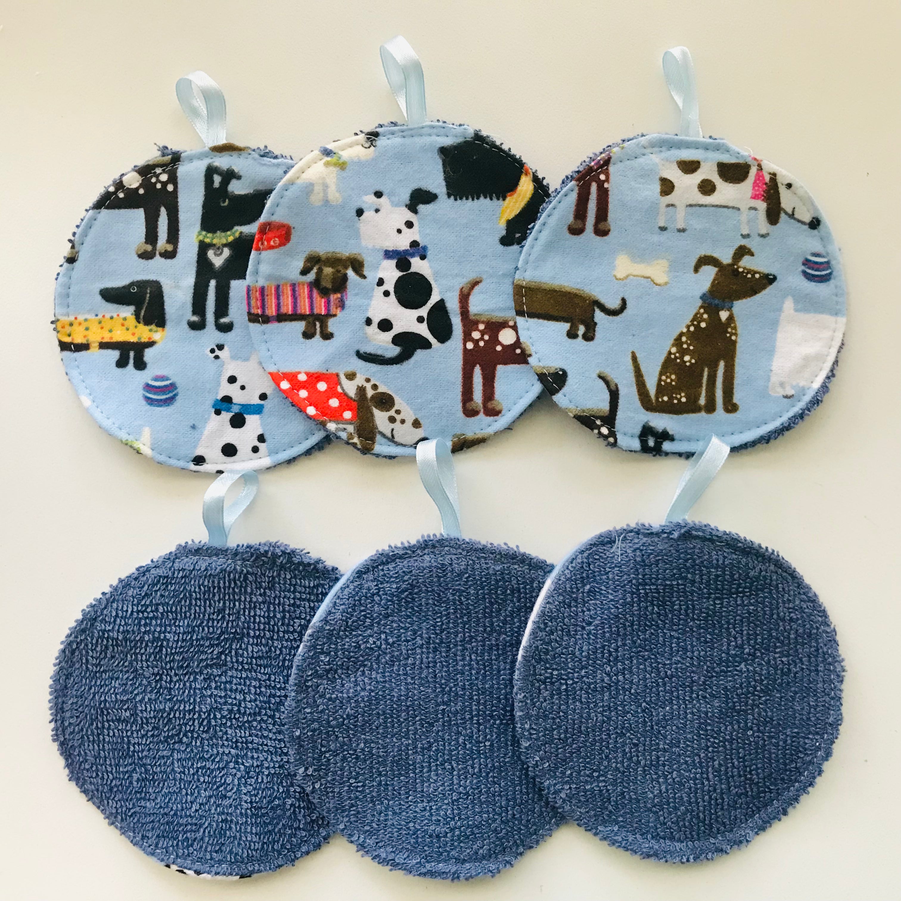 No Waste Reusable Make-up Remover Pads Wipes - flannel / towelling (set of 6)