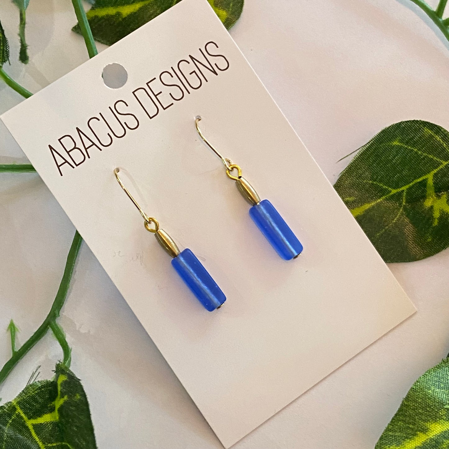 Colourful Glass & Brass Dangle Earrings