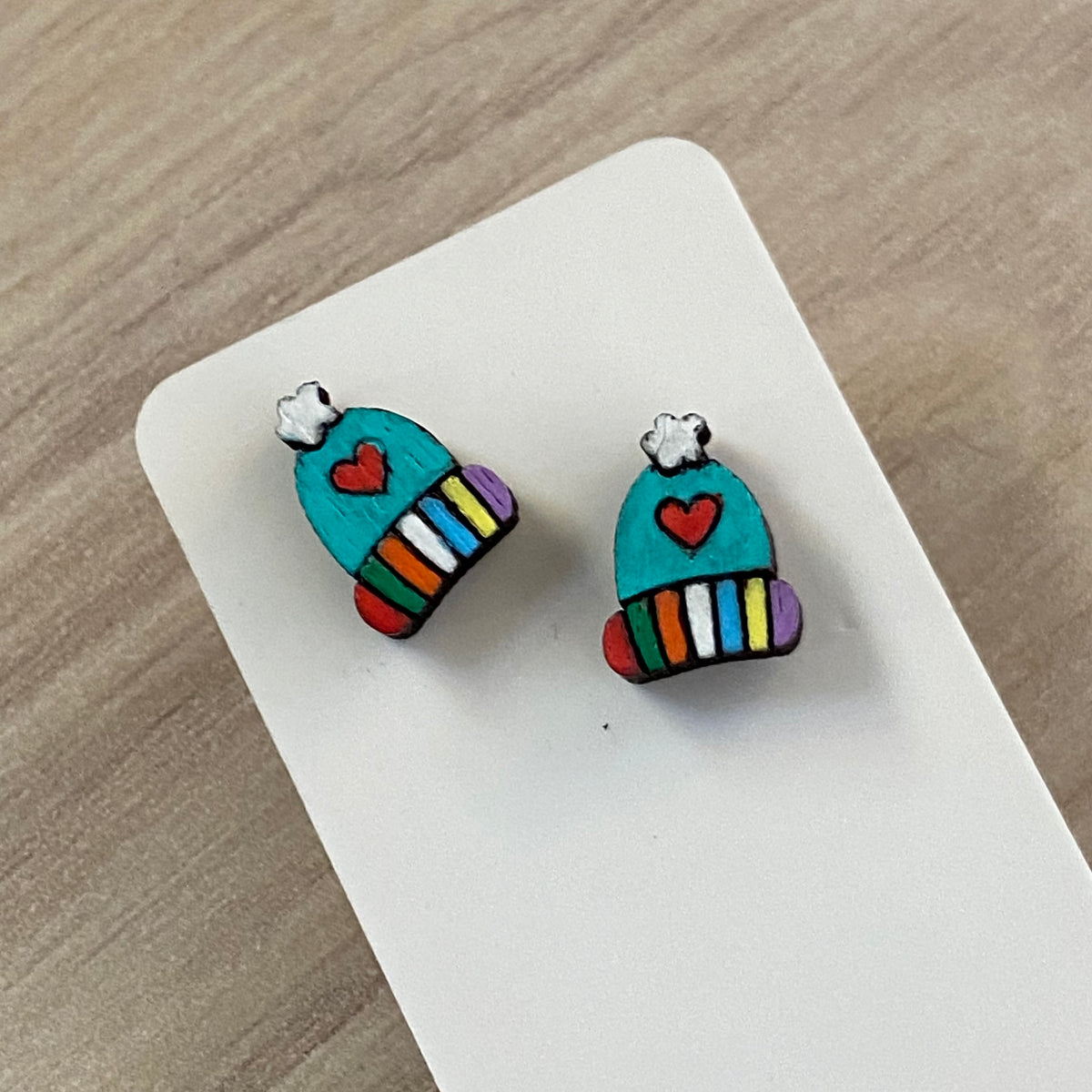 Novelty Studs Earrings - Graphic Wood