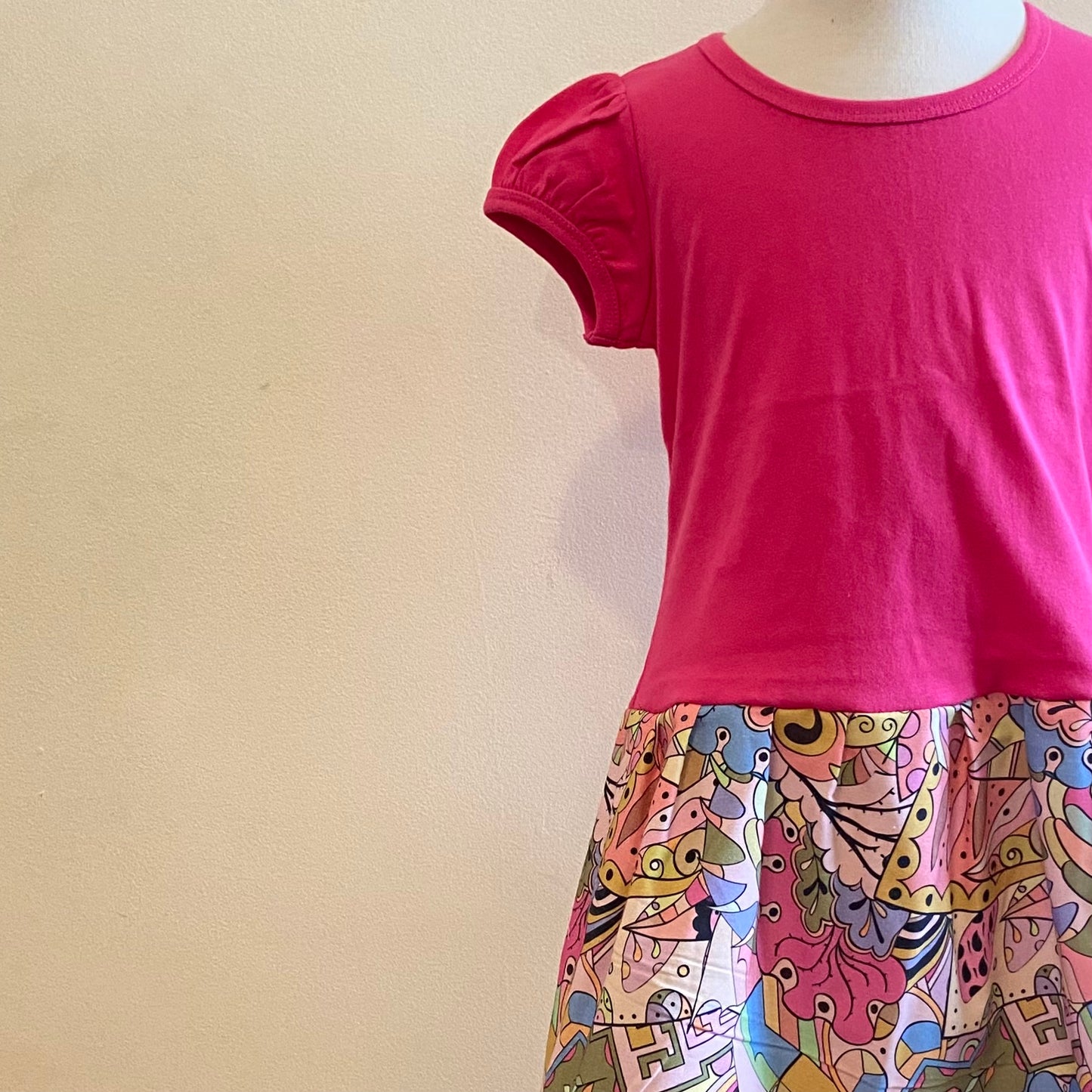 Short Sleeve Winnie Dress - PINK WITH RETRO FLORAL