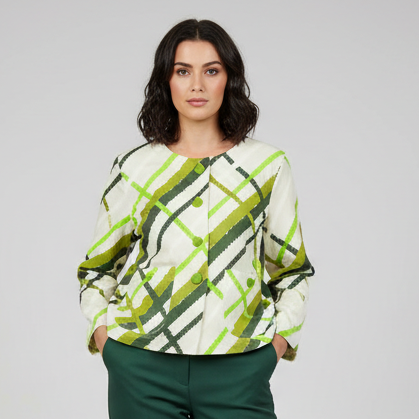 Women's Handmade Meander Jacket - Green Lattice