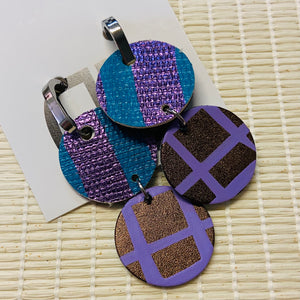 Hand painted leather bold statement earrings - Reversible Double Huggies (large)