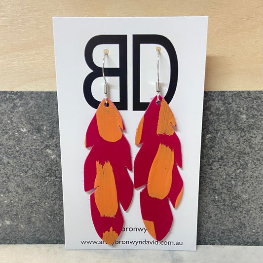 Handmade Painted Leather Earrings - The Feather