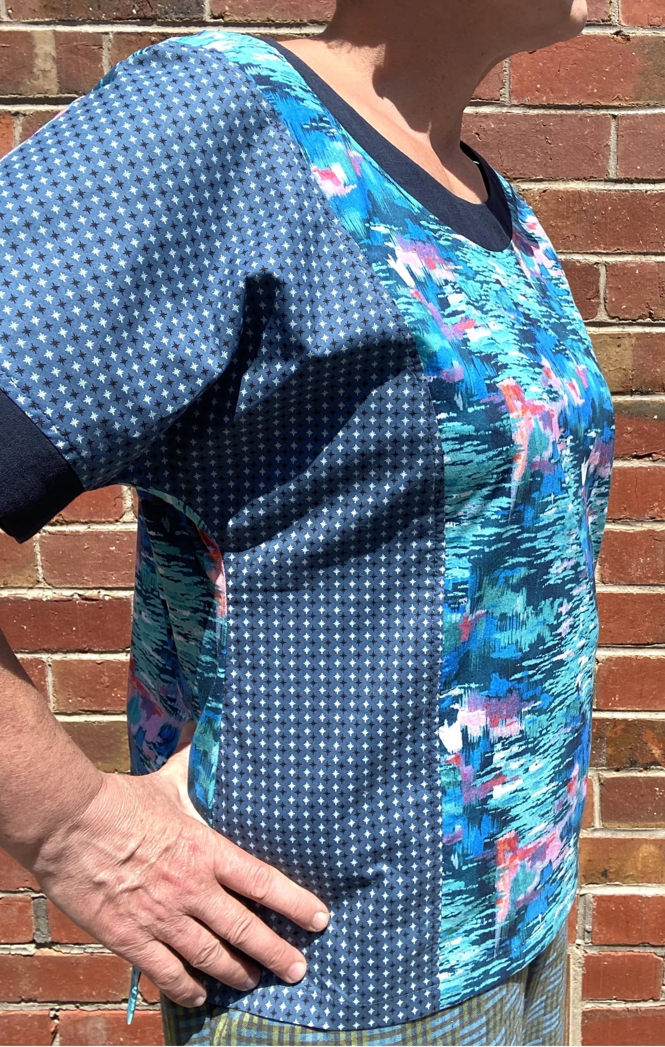 Women's Handmade Paneled Top - Rounders Blue Moods