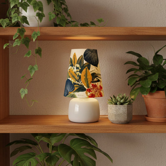 Mini Grey Table Lamp with Earthly Floral Shade