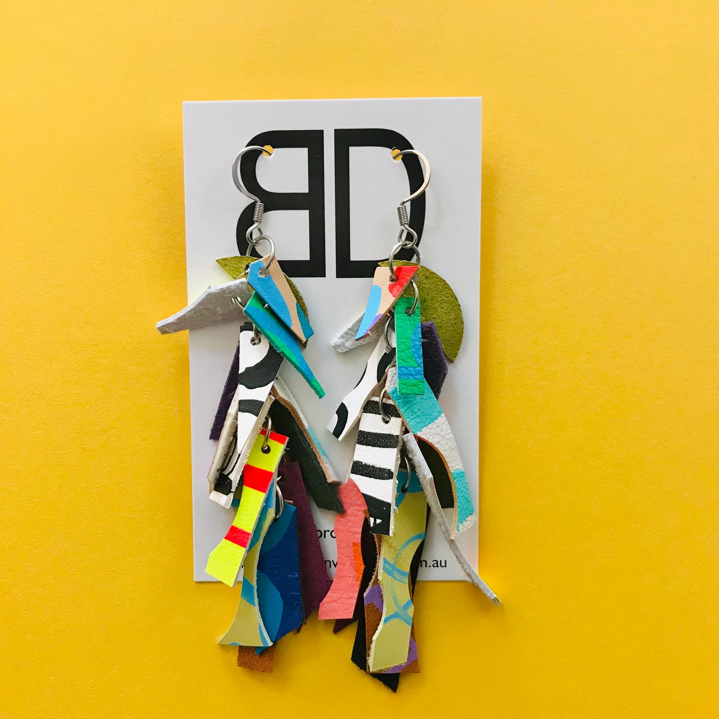 Hand painted leather bold statement earrings - The Tassle