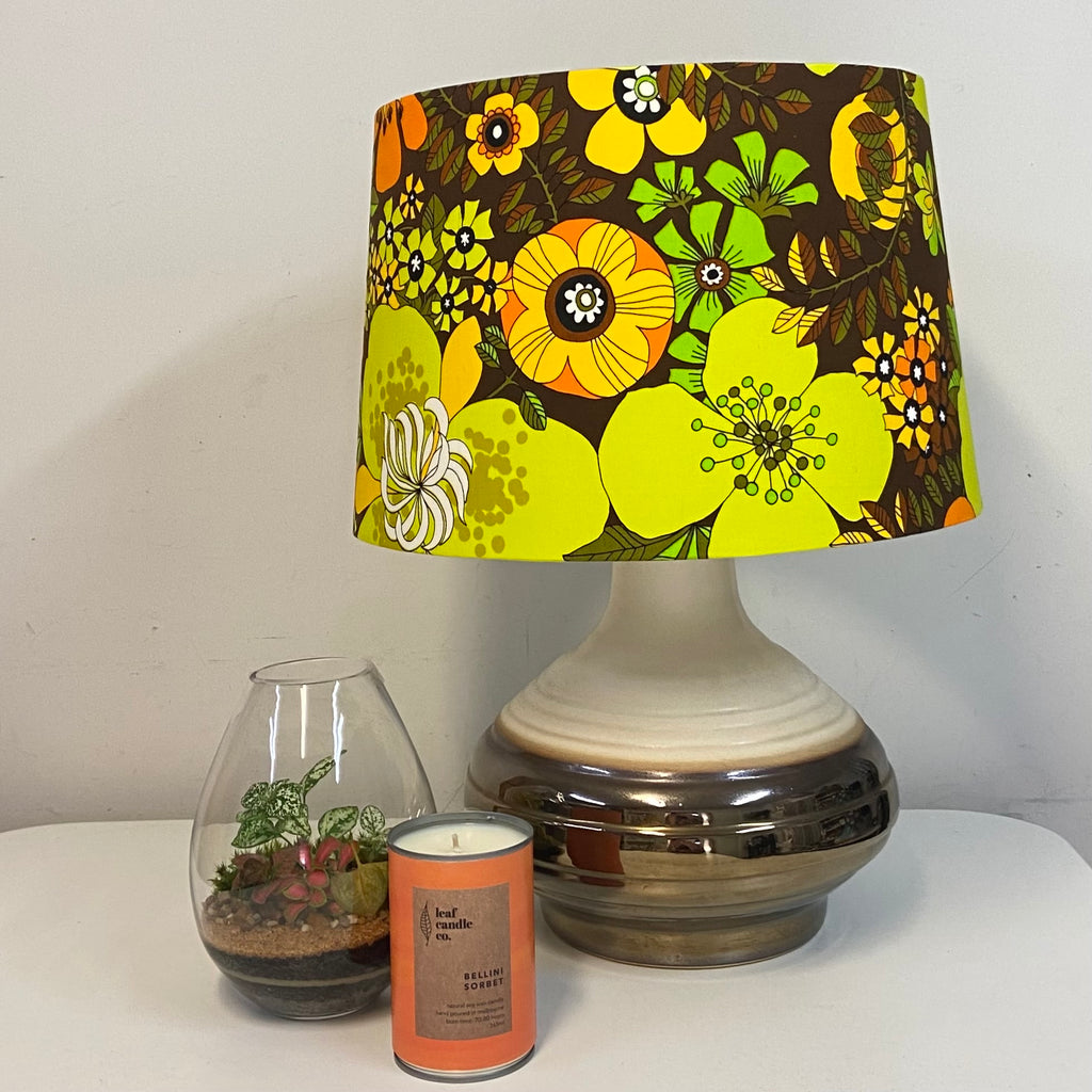Copper (Ellis Inspired) Mid Century Ceramic Table Lamp with Retro Floral Shade