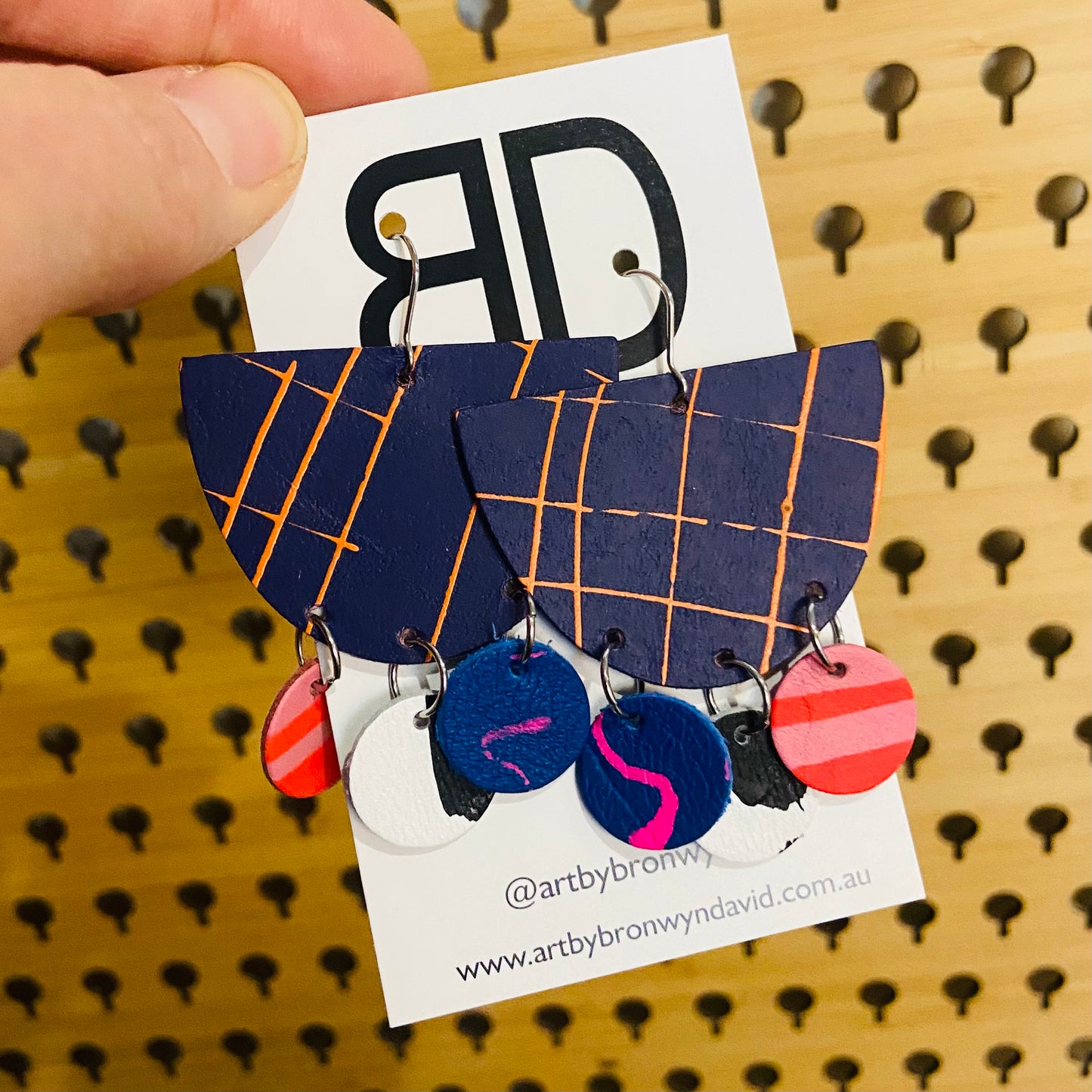 Hand painted leather bold statement earrings - The Punch