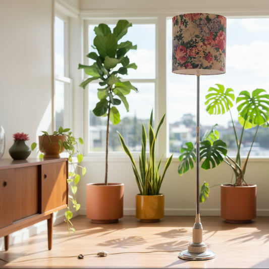 Art Deco Bakelite Standard Floor Lamp with Vintage Roses Shade