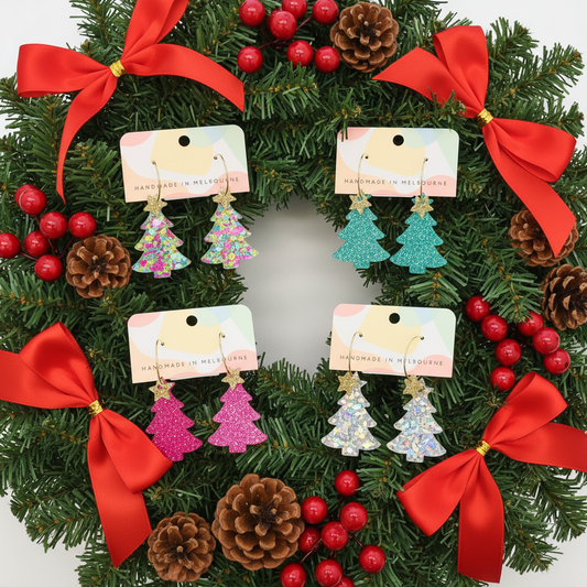 Novelty Acrylic Earrings - Christmas Tree Hoops