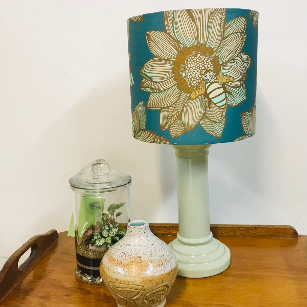 Teal & Gold Bees on Ceramic Table Lamp