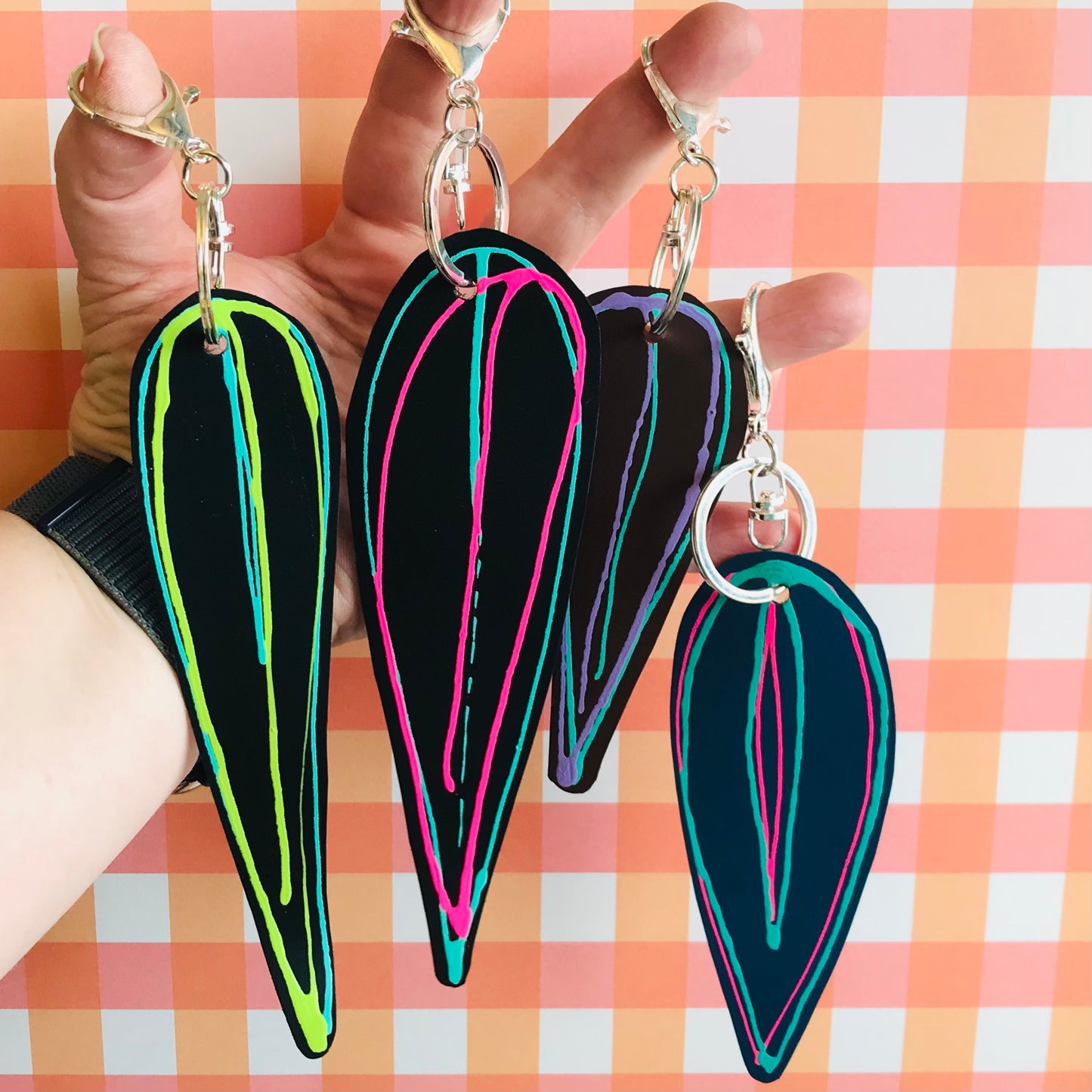 Handpainted Leather Keyrings - leaf