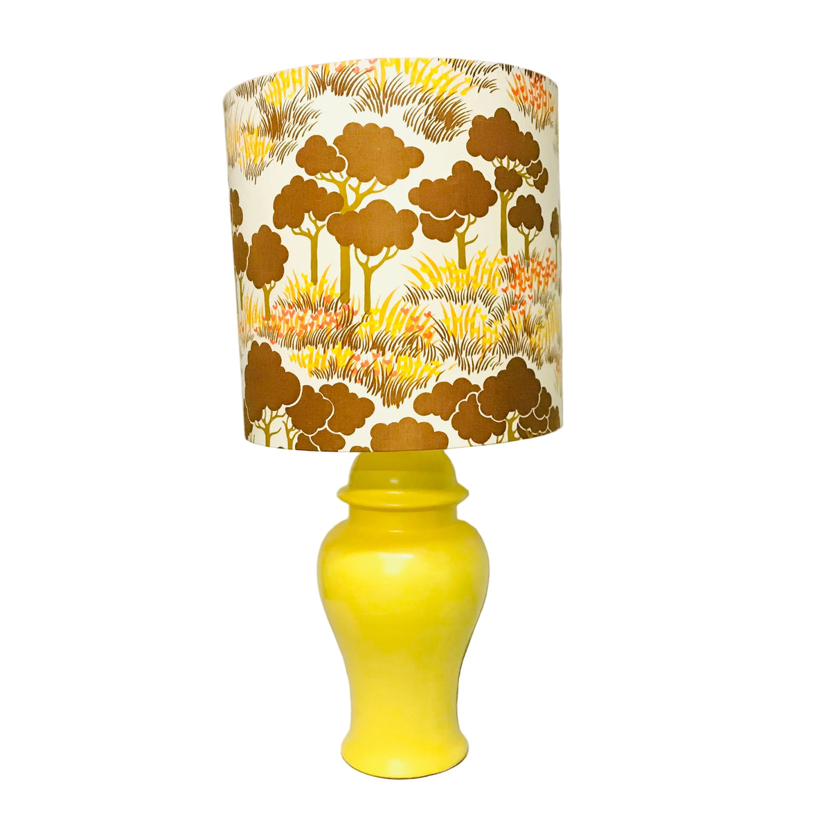 Bright Yellow Oversized Table Lamp with Vintage Savannah Shade