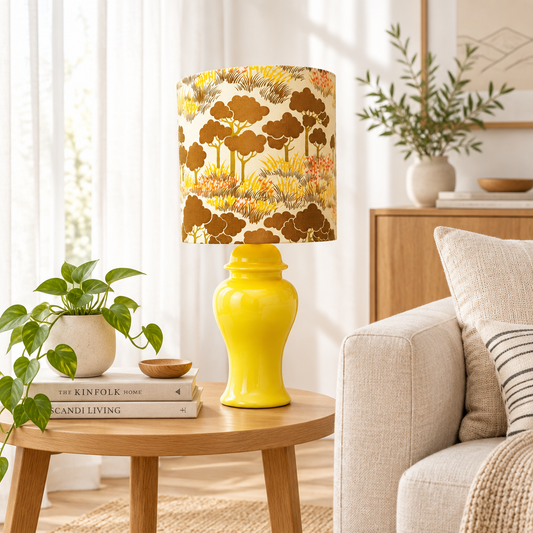 Bright Yellow Oversized Table Lamp with Vintage Savannah Shade