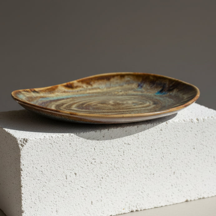 Handcrafted Pottery SAP Plate - Brown & Yellow Swirl