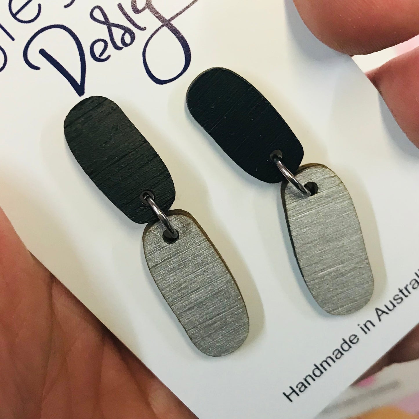 Two Piece Wood Drop Statement Earrings