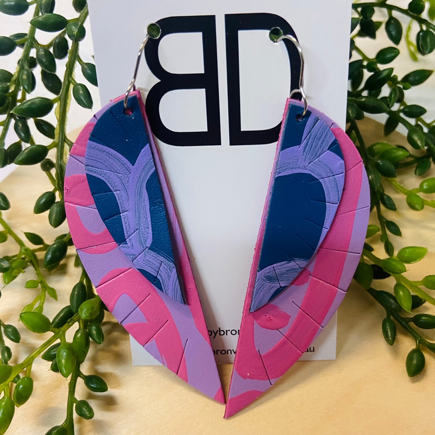 Handmade Painted Leather Earrings - The Double Feather
