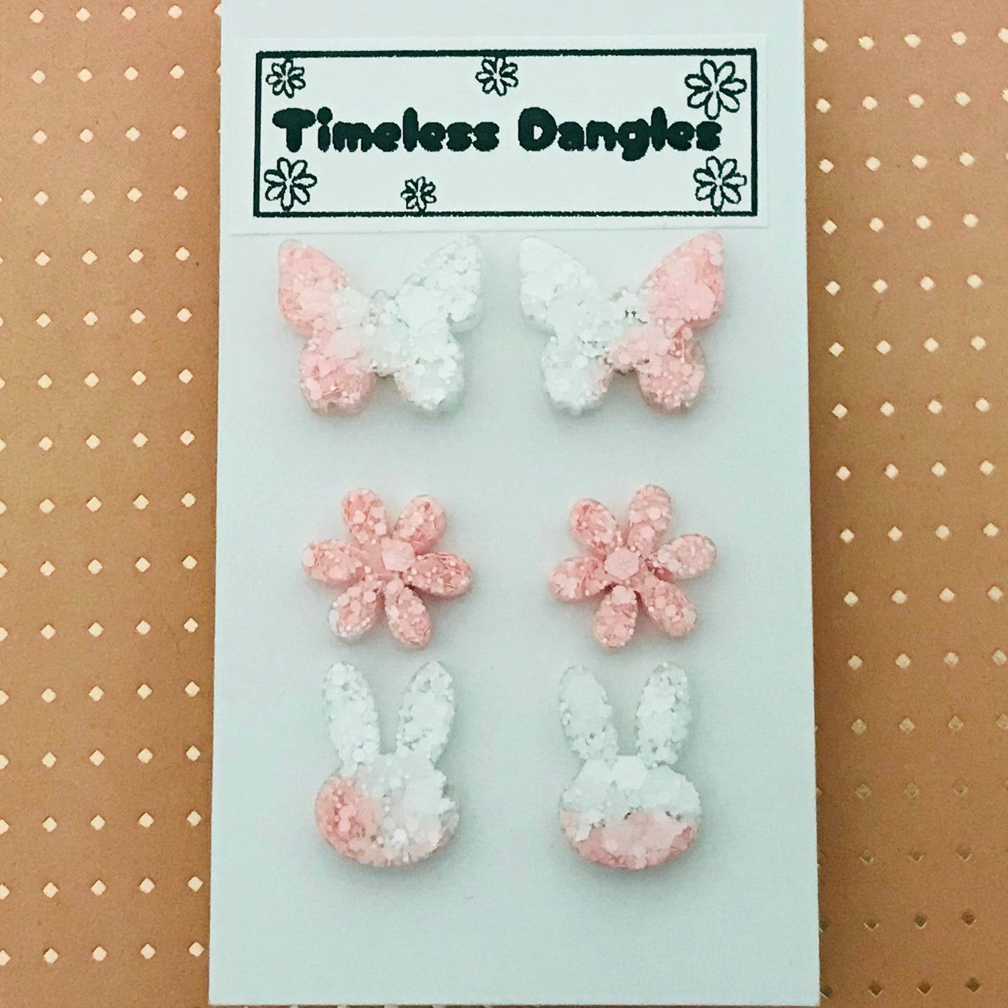 Novelty Resin Sparkle Stud Earrings - triple pack