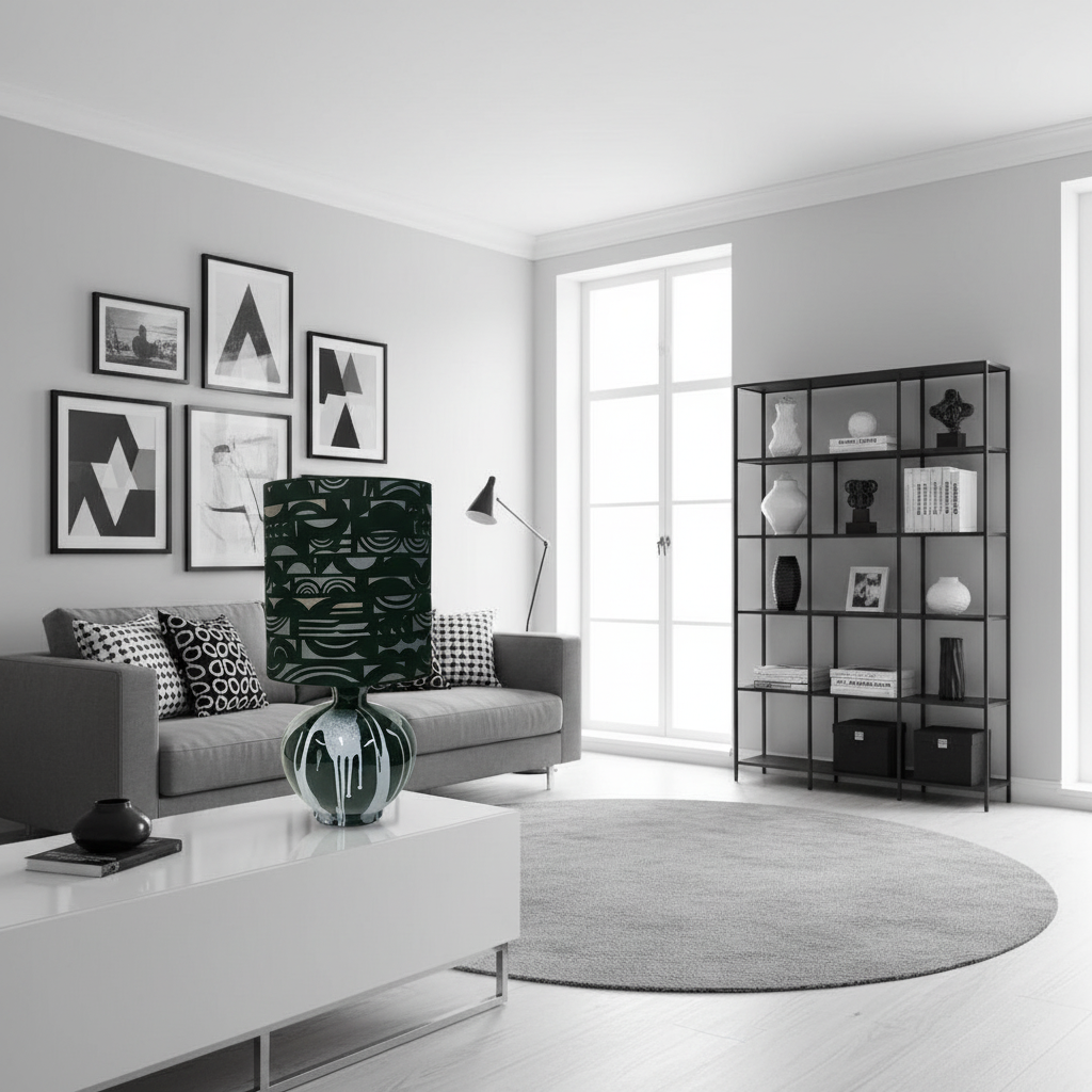 Monochrome Abstract Grid Table Lamp