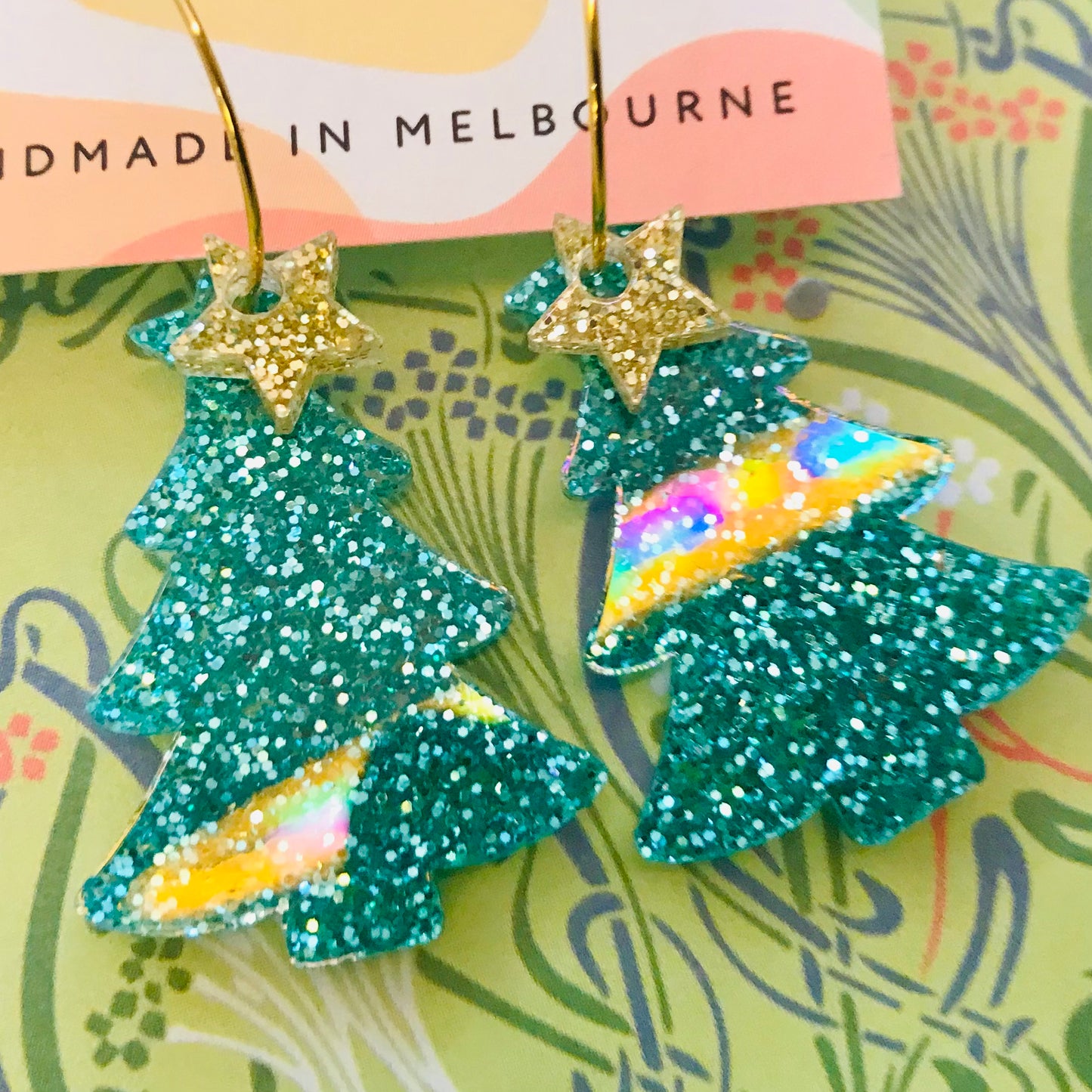 Novelty Acrylic Earrings - Christmas Tree Hoops