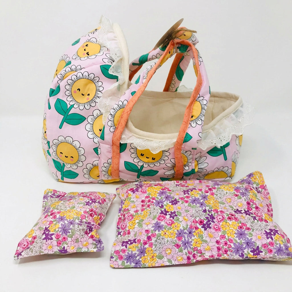 Cloth Carrier Dolls Basket Set with Blanket and Pillow